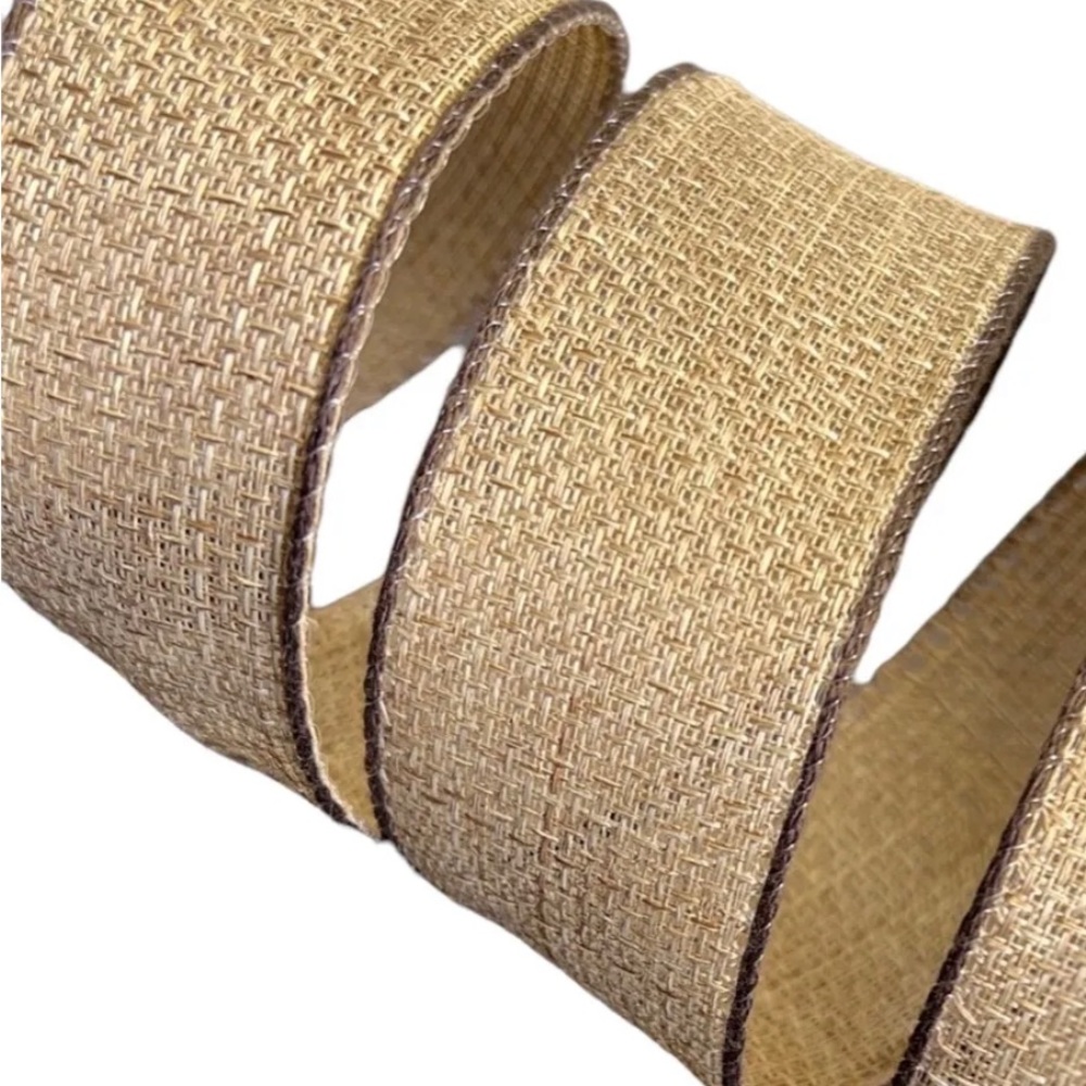 1.5” Wired Christmas Ribbon, Burlap with Brown Contrasting Edges Wreath ribbon